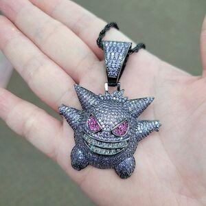 Brand New Purple Gengar Stainless Steel Rhinestone Necklace